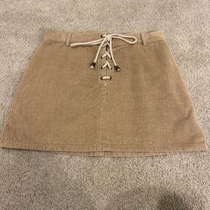 Kendall & Kylie Tan Lace Up Corduroy Mini Skirt Size Large